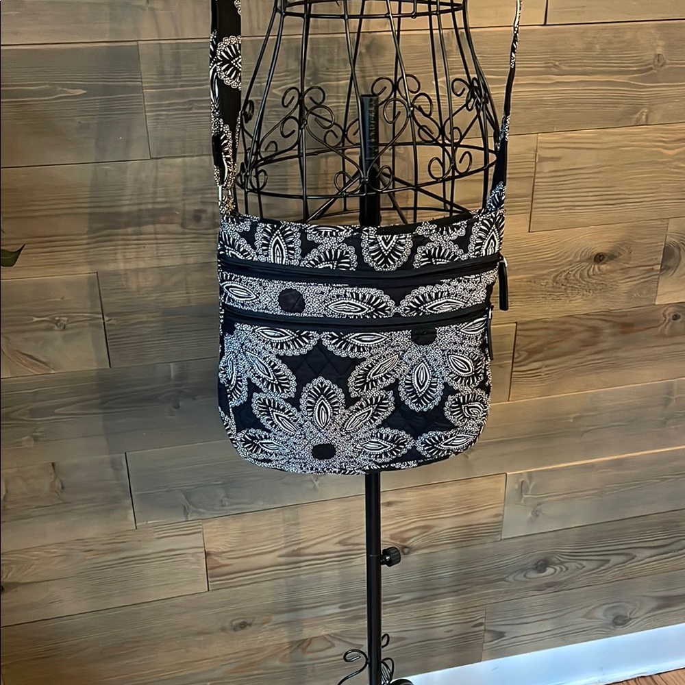 Vera Bradley Black and White Crossbody Bag with Floral Pattern